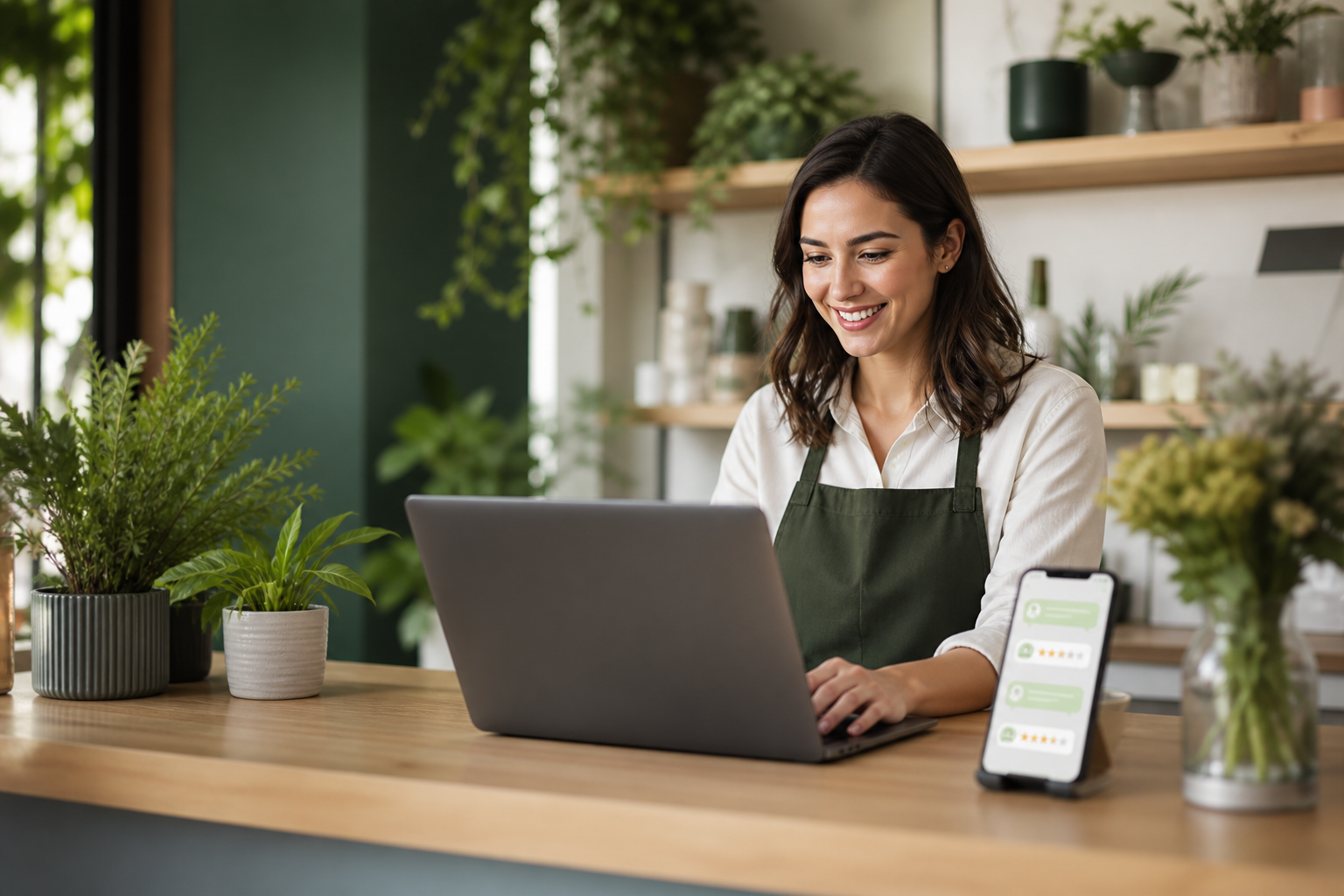 Business owner reviewing customer feedback